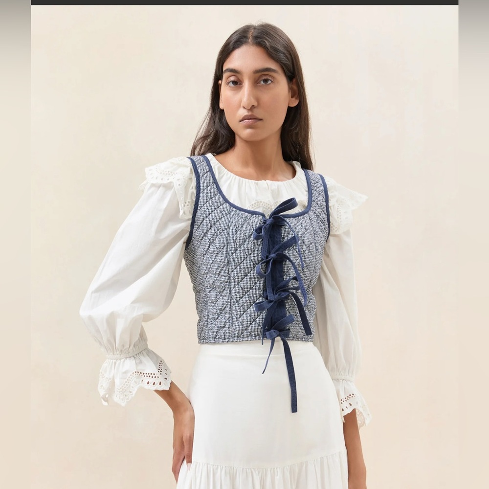 Loeffler Randall Calista vest in blue gingham.